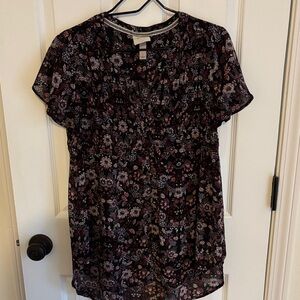 Knox Rose Black and Pink Floral Blouse